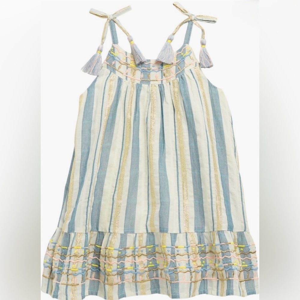 PEEK NWOT Sz 6 Striped Sleeveless Cotton Dress with Shoulder Strap Tassels